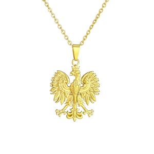 Titanium steel necklace featuring a golden Polish eagle pendant with a crown and O-chain
