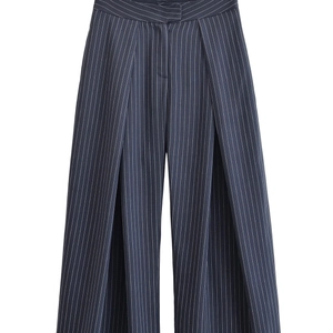 Pantalon large femme taille haute à rayures tennis bleu marine avec un drapé élégant