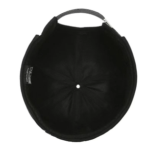 Inside view of black cotton docker cap showing reinforced seams and adjustable back strap