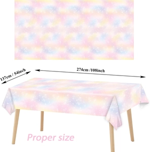 Detailed size guide for the gradient rainbow party tablecloth showing 137x274cm dimensions