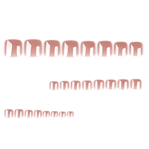 Set of 24 nude pink glossy short square press-on toenails with high-shine mirror finish