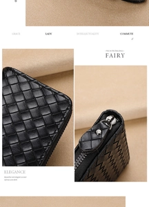 Vue détaillée du porte-cartes en cuir tressé noir avec motif Intrecciato et fermeture éclair