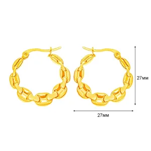 Orecchini a cerchio dorati in acciaio inossidabile con design a maglia chic da 27 mm