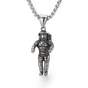 Titanium steel astronaut pendant necklace with vintage silver finish on a metal chain