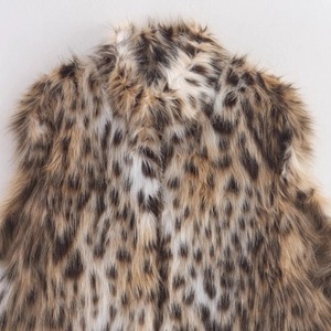 Women's faux fur leopard print jacket with soft long plush texture and classic collar