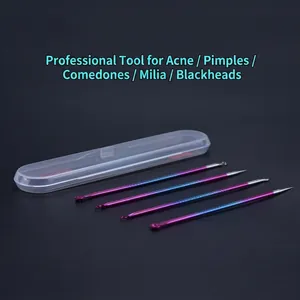 Professional 4-piece stainless steel acne tool set with purple-blue gradient and case