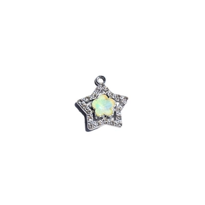 Pentagram star pendant with green flower gem and white rhinestones in alloy