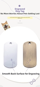Macro detail of rectangle pet ID tags showing polished back for custom engraving