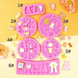 Silicone Mold Baby Footprint Clothes Bottle Theme Fondant Chocolate Baking Cake Decoration DIY Craft Pink Gray