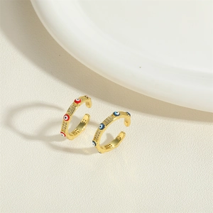 14K gold plated Evil Eye open rings with red and blue crystals for women