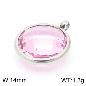 Pink birthstone pendant with stainless steel frame, 14mm width and 1.3g weight detail