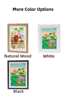 Kids art frame in wood, white, and black finishes for A4 storage and wall display