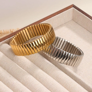 Stainless Steel Expansion Band Bracelet Wide Stretch Retro Minimalist Unisex Wrist Jewelry Polished Finish