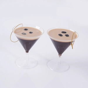 Set di due decorazioni natalizie a forma di cocktail espresso martini con cordini d'oro