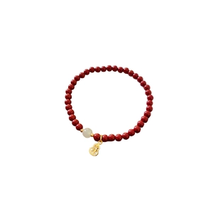 New Chinese style red cinnabar bracelet with white jade bead and gold gourd pendant