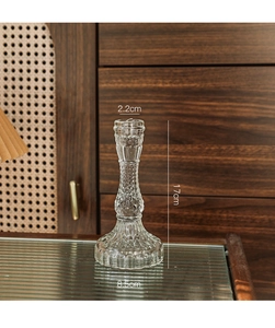 Detailed view of fluted glass candle holder with precise dimensions: 17cm height