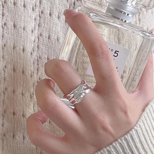 925 Sterling Silver Ring Irregular Wrinkle Texture Adjustable Open Band Minimalist Style Jewelry For Women