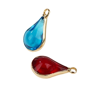 Pendentifs gouttes en cristal avec bordure dorée en rouge et bleu pour bijoux artisanaux
