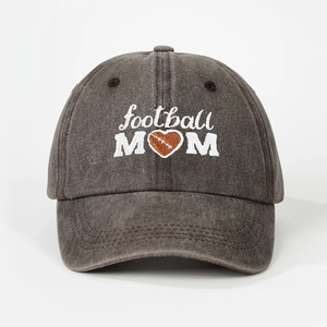 Vintage washed dark grey baseball cap with white Football Mom embroidery and heart motif