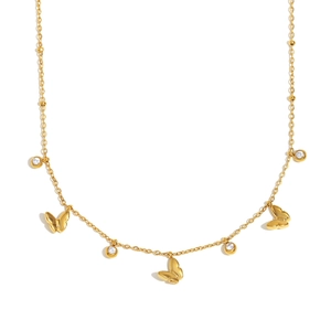 18K gold plated stainless steel butterfly necklace with shimmering zircon pendants