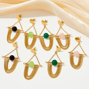Boucles D'oreilles Pendantes À Pampilles En Acier Inoxydable Vintage Pour Femmes Bohème Géométrique Triangle Pierre D'agate