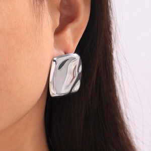 Chic 18k gold plated stainless steel square stud earrings with irregular concave texture