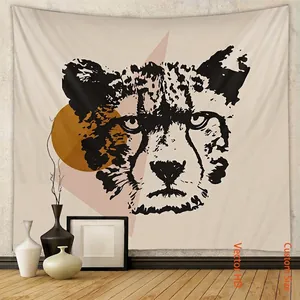 Abstract Leopard Face Tapestry Polyester Fiber Wall Hanging Modern Geometric Home Decor Bedroom Living Room Background