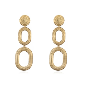 Elegant 18K gold plated stainless steel geometric earrings with textured relief details