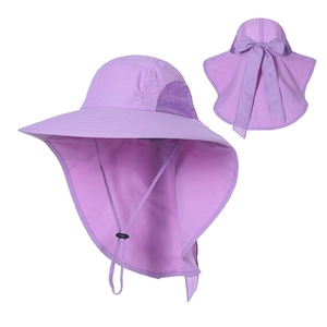 Purple wide brim sun hat for women with neck flap and mesh breathable vents