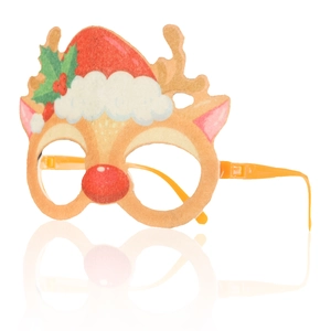Détail de lunettes de renne de Noël avec bois marron et bonnet rouge du Père Noël
