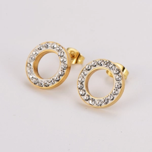 Minimalist gold stainless steel round earrings set with sparkling zircon crystals