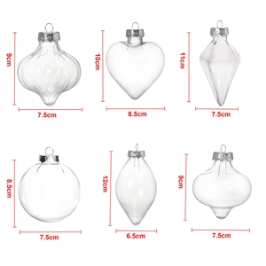 Lot de 6 ornements de Noël transparents en PET de formes variées avec dimensions