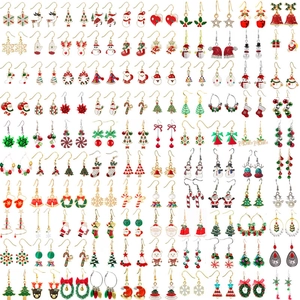Massive collection of Christmas earrings featuring snowflakes, Santa, and reindeer charms