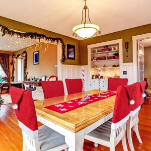 Christmas chair covers and snowflake table runner set for festive dining room decor