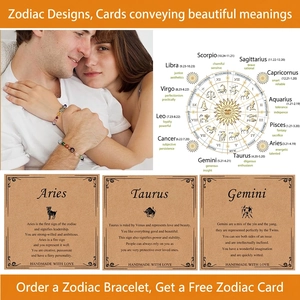 Blue sandstone zodiac beaded bracelet featuring twelve constellations with character cards