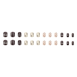 Short square press-on nails with cat eye mirror finish, rhinestones, and star patterns