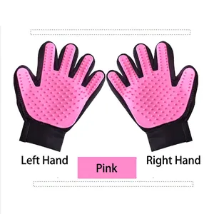 Pink 180-pin pet grooming gloves with breathable mesh for cat and dog massage