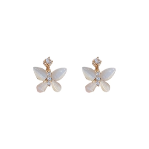 Elegant gold butterfly earrings with cat eye stone wings and sparkling cubic zirconia