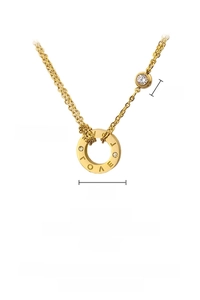 Detailed view of 18k gold plated titanium steel ring necklace with size specifications