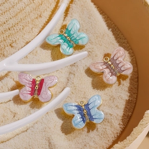 Golden stainless steel butterfly pendants with colorful enamel on knitted fabric