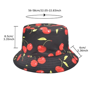 Chapeau bob noir avec motif cerise, tour de tête 56-58cm, protection solaire pour femmes