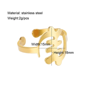 Detail view of gold stainless steel Africa Gye Nyame symbol ring with dimensions