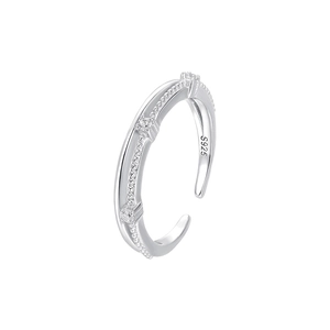 Minimalist S925 sterling silver double layer ring for women with zircons and beads