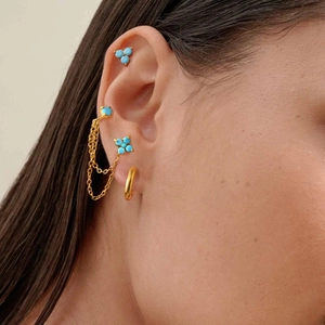 Klassische 18K vergoldete Edelstahl-Ohrringe mit blauen Türkisperlen und Quasten