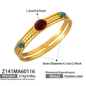 Detail showing dimensions and material specs for the 18k gold plated stainless steel bangle