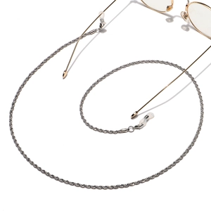 70cm silver twisted metal eyeglass chain with clear silicone loops for eyewear