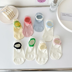 Multipack of women's low-cut mesh cotton socks with anti-slip silicone and ribbed texture
