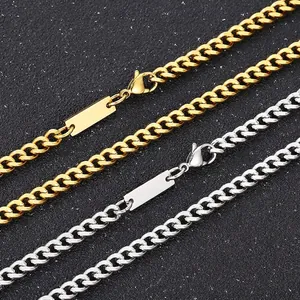 Cuban Link Chain Necklace Bracelet Stainless Steel Rectangular Bar Pendant Minimalist Hip Hop Jewelry For Men