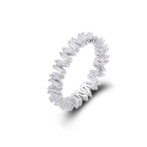 Macro detail of S925 hallmark on a baguette-cut eternity ring made of silver