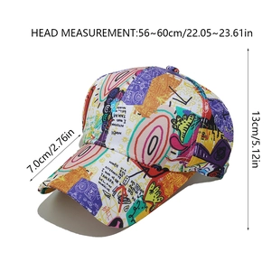 Graffiti baseball cap size chart showing 56-60cm head circumference and 7cm brim length